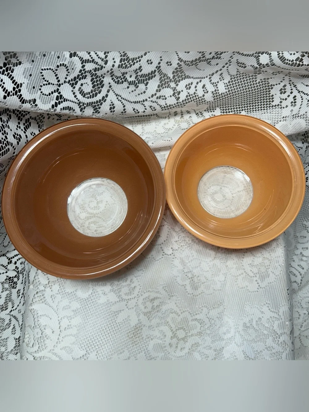 Vintage Pyrex Corning USA Peach & Brown Glass Mixing Bowls Set of 2